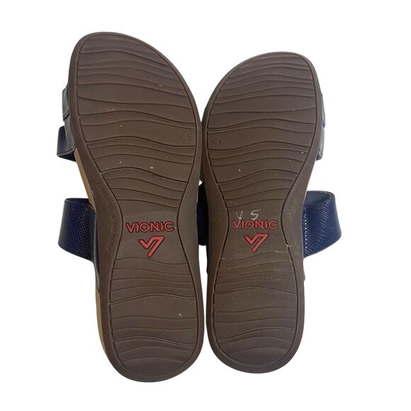 Vionic Rio Platform Sandals Wedge Adjustable Straps Navy Blue Womens Size 10.5 - Picture 8 of 10
